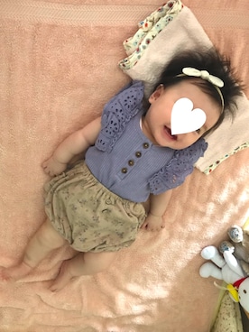 「petit main（プティマイン）のアイテム（トップス、パープル系）」を使った、himaさん（キッズ・100cm）の夏コーディネート