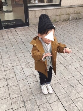 「H&M（エイチ・アンド・エム）のアイテム（カーディガン/ボレロ）」を使った、ponさん（キッズ・90cm）の秋コーディネート