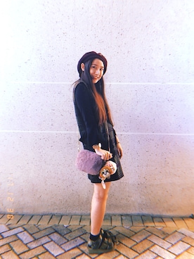 「アイテム（キャスケット、パープル系）」を使った、Charleneさん（レディース・155cm）の冬コーディネート
