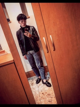 「NOLLEY’S（ノーリーズ）のアイテム（ライダースジャケット）」を使った、Cribsさん（メンズ・168cm）の冬コーディネート