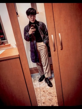 「アイテム（ステンカラーコート）」を使った、Cribsさん（メンズ・168cm・20代）の冬コーディネート