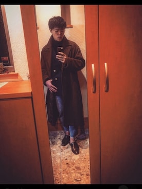 「アイテム（ステンカラーコート）」を使った、Cribsさん（メンズ・168cm・20代）の冬コーディネート