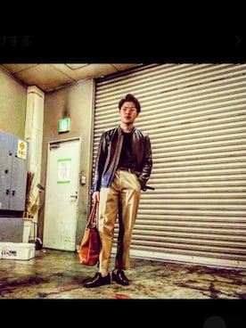 「NOLLEY’S（ノーリーズ）のアイテム（ライダースジャケット）」を使った、Cribsさん（メンズ・168cm）の冬コーディネート