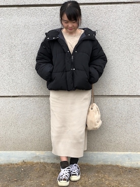 「ワッフル」｜「アイテム（ダウンジャケット/コート）」を使った、kasumiさん（レディース・155cm）の冬コーディネート