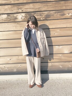 「アイテム（ニット/セーター、ブルー系）」を使った、kasumiさん（レディース・155cm）の冬コーディネート