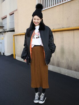 「オルチャンファッション」｜「アイテム（ダウンジャケット/コート）」を使った、66ガールズさん（レディース・164cm）の冬コーディネート