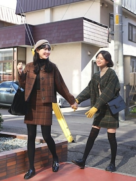 「アイテム（ノーカラージャケット、グリーン系）」を使った、66ガールズさん（レディース・158cm）の秋コーディネート