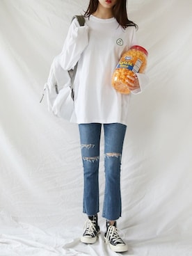 「ルーズフィット」｜66ガールズさん（レディース・160cm）の春コーディネート