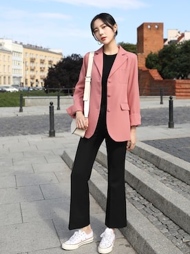 「アイテム（テーラードジャケット、ピンク系）」を使った、66ガールズさん（レディース・167cm）の夏コーディネート