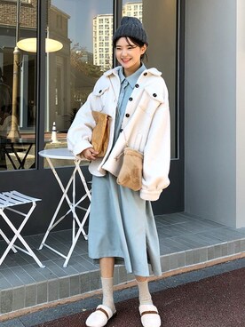 「アイテム（シャツワンピース）」を使った、66ガールズさん（レディース・167cm・20代）の秋コーディネート