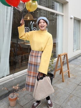 「アイテム（ハンチング/ベレー帽）」を使った、66ガールズさん（レディース・167cm・20代）の冬コーディネート