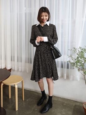 「アイテム（シャツワンピース）」を使った、66ガールズさん（レディース・167cm・20代）の冬コーディネート