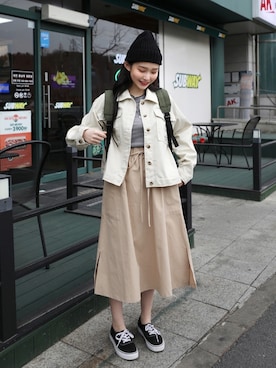 「アイテム（ミリタリージャケット）」を使った、66ガールズさん（レディース・167cm）の春コーディネート