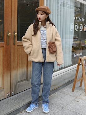 「簡単コーデ」｜「アイテム（その他アウター）」を使った、66ガールズさん（レディース・165cm）の秋コーディネート