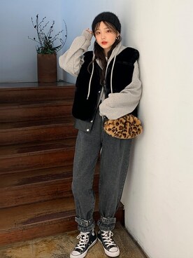 「簡単コーデ」｜「アイテム（その他アウター）」を使った、66ガールズさん（レディース・162cm）の冬コーディネート