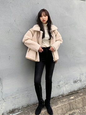 「簡単コーデ」｜「アイテム（その他アウター）」を使った、66ガールズさん（レディース・165cm）の冬コーディネート
