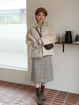 「デイリーカジュアル」｜「アイテム（ダウンジャケット/コート）」を使った、66ガールズさん（レディース・162cm）の冬コーディネート