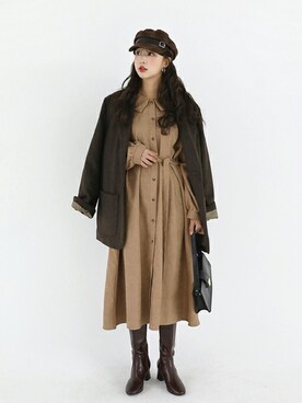 「デイリーカジュアル」｜「アイテム（シャツワンピース）」を使った、66ガールズさん（レディース・165cm）の冬コーディネート