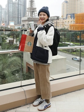 「ぽっちゃりコーデ」｜「アイテム（ノーカラージャケット）」を使った、66ガールズさん（レディース・167cm）の冬コーディネート