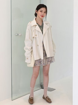「ぽっちゃりコーデ」｜「アイテム（トレンチコート）」を使った、66ガールズさん（レディース・162cm）の春コーディネート