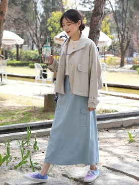 「アイテム（ミリタリージャケット）」を使った、66ガールズさん（レディース・167cm）の春コーディネート