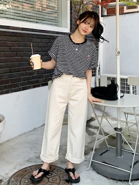 「ぽっちゃりコーデ」｜「アイテム（ビーチサンダル）」を使った、66ガールズさん（レディース・162cm）の夏コーディネート