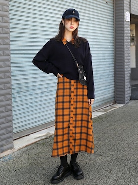 「デイリーカジュアル」｜「アイテム（シャツワンピース）」を使った、66ガールズさん（レディース・168cm）の秋コーディネート