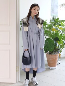「韓国コーデ」｜「アイテム（シャツワンピース）」を使った、66ガールズさん（レディース・162cm）の春コーディネート