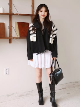 「アイテム（ミリタリージャケット）」を使った、66ガールズさん（レディース・162cm）の春コーディネート