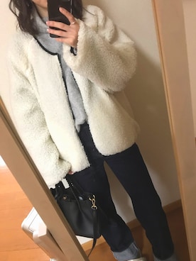 「グレーニット」｜「アイテム（ブルゾン）」を使った、☺︎ m i n a ☺︎さん（レディース・158cm）の冬コーディネート