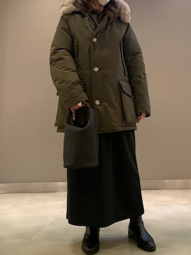 「WOOLRICH（ウールリッチ）のアイテム（ジャケット/アウター）」を使った、t☺︎rachanさん（レディース・158cm）の冬コーディネート