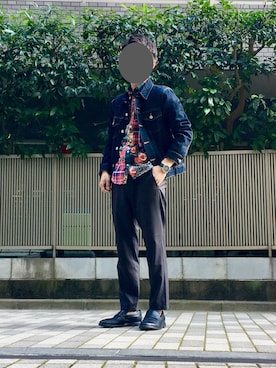 「無印良品（ムジルシリョウヒン）のアイテム（デニムジャケット）」を使った、ニッシーさん（メンズ・160cm）の秋コーディネート