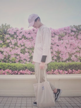 「アイテム（サンバイザー、ピンク系）」を使った、ル ルーさん（メンズ・176cm）の夏コーディネート