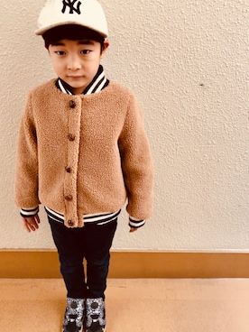 「ヤンチャ」｜「アイテム（ジャケット/アウター）」を使った、うまくんのかぞくさん（キッズ・100cm）の冬コーディネート