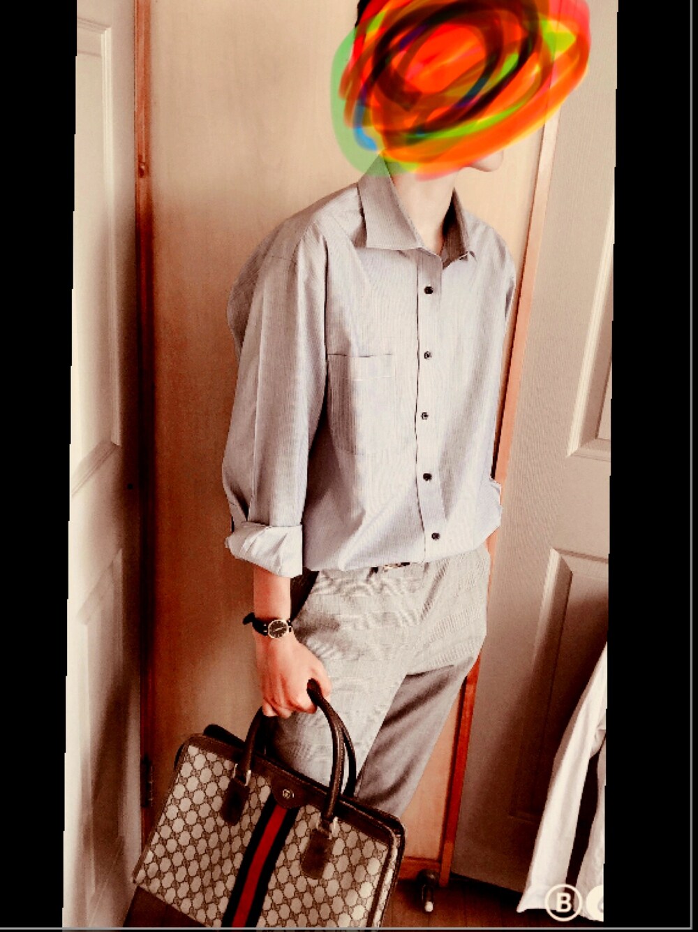 「オトナカジュアル、おしゃれさんと繋がりたい、休日スタイル、春、キレイめ、オールドスクール、VANS、GUCCI」｜「YBのアイテム（シャツ/ブラウス、ブルー系）」を使った、my name isKBさん（メンズ・174cm）の春コーディネートの1枚目の写真