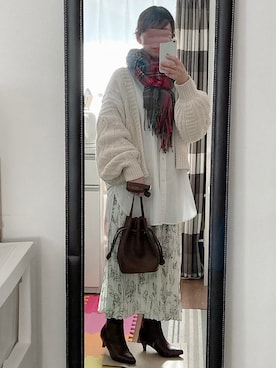 「ケーブルカーディガン」｜「アイテム（ブーツ）」を使った、saさん（レディース・151cm）の秋コーディネート