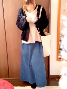 「アイテム（デニムスカート）」を使った、suさん（レディース・166cm）の冬コーディネート