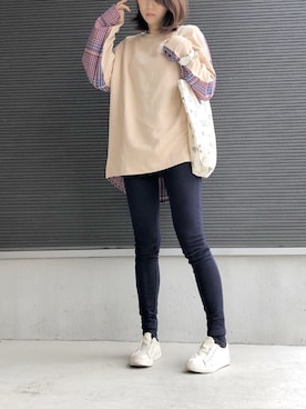 「スエット」｜「アイテム（スリッポン）」を使った、たけまいさん（レディース・163cm）の春コーディネート