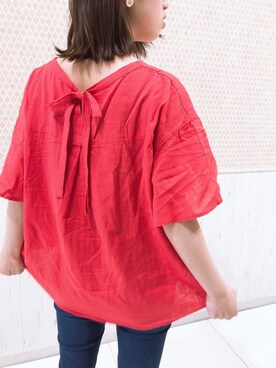 「Green　Parks（グリーンパークス）の・フレンチリネンフレアー袖ブラウス（シャツ/ブラウス、イエロー系）」を使った、Oのきゃく乃さんさん（レディース・157cm）の春コーディネート