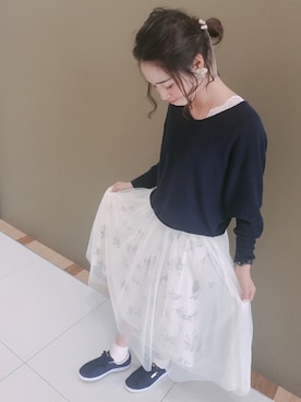 「Green　Parks（グリーンパークス）の・カップ付総レースフレンチスリーブ（キャミソール、ホワイト系）」を使った、Oのきゃく乃さんさん（レディース・157cm）の春コーディネート