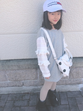 「TOMMY HILFIGER（トミーヒルフィガー）のアイテム（帽子）」を使った、knknさん（キッズ・120cm）の冬コーディネート