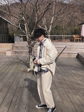 「ブルー x ホワイト」｜「アイテム（ブルゾン）」を使った、daizoooooさん（メンズ・172cm）の冬コーディネート