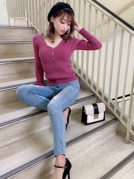 「LIPSERVICE（リップサービス）のアイテム（ハンチング/ベレー帽）」を使った、fumiさん（レディース・165cm）の冬コーディネート