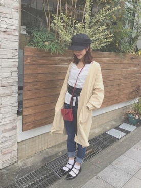 「サッシュベルト」｜「アイテム（その他アウター）」を使った、tsuzumiさん（レディース・160cm）の春コーディネート