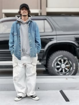 「コーデュロイキャップ」｜「アイテム（オールインワン・サロペット）」を使った、OGAさん（メンズ・169cm）の冬コーディネート