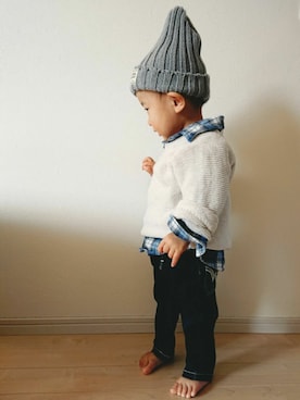 「babygap」｜「アイテム（ニットキャップ/ビーニー）」を使った、とわん1105さん（キッズ・80cm）の冬コーディネート