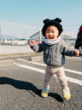 「アイテム（ストール/ショール）」を使った、とわん1105さん（キッズ・80cm）の冬コーディネート