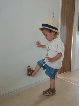 「3can4on（サンカンシオン）のアイテム（帽子）」を使った、とわん1105さん（キッズ・80cm）の夏コーディネート