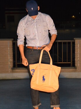 Polo Ralph Lauren ポロラルフローレン のトートバッグ オレンジ系 を使ったメンズ人気ファッションコーディネート Wear