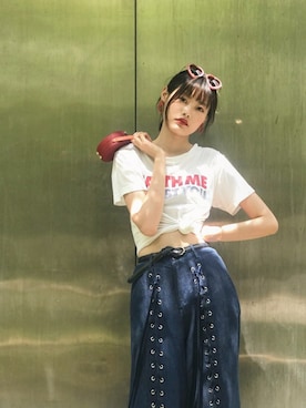 「Honey Salon（ハニーサロン）のアイテム（パンツ）」を使った、JucEeeeeさん（レディース・168cm）の夏コーディネート